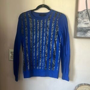 Thakoon Blue Wool & Metallic Distressed Lightweight Sweater Size Small